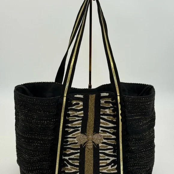 America & Beyond Canvas Bee Glam Hand Beaded Tote Bag - Picture 8 of 15
